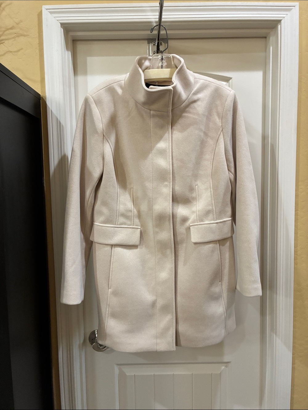 Vince Camuto Cream Stand-Collar Wool-Blend Pea Coat